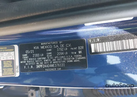 2021 Kia Forte Lxs from USA, damaged, VIN 3KPF24AD4ME376131